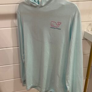 Vineyard Vines Aqua Hoodie with Pink Logo